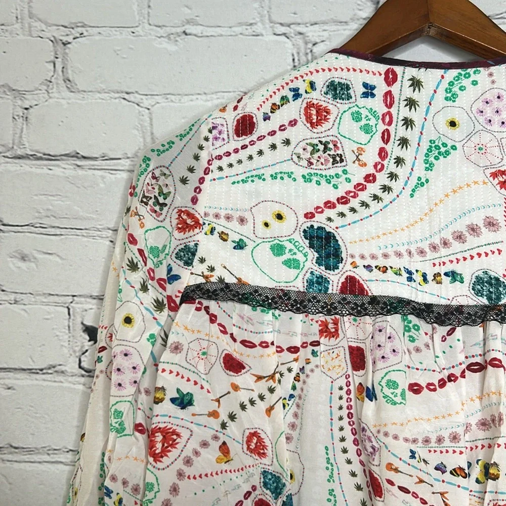 Zadig & Voltaire Paris Cream Paisley Black Lace Long Sleeve Blouse Size X-Small